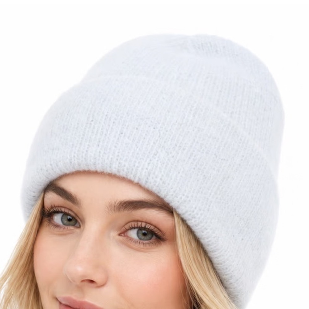 CALIA Luxe Beanie Light Blue Fuzzy Cuffed Knit Winter Hat